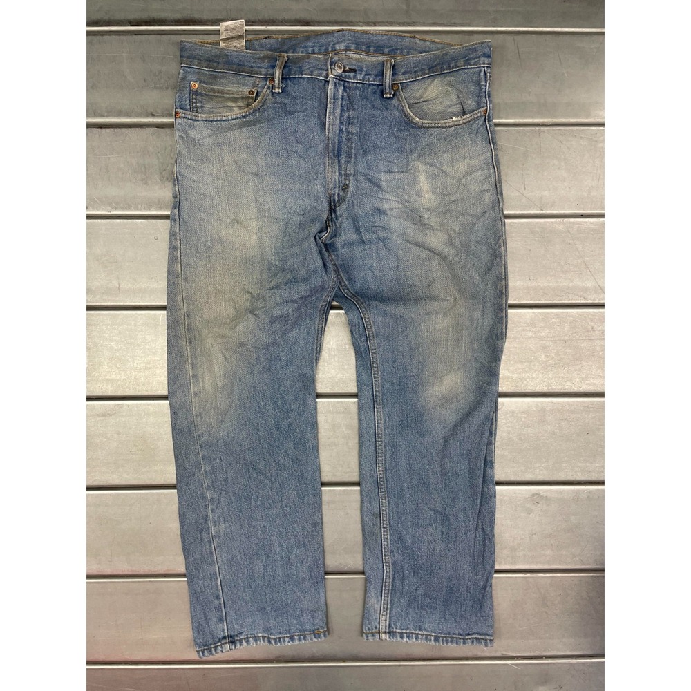 Levis 505 Jeans Mens‎ 38X29 Blue Light Wash Denim Straight Leg Faded 100% Cotton